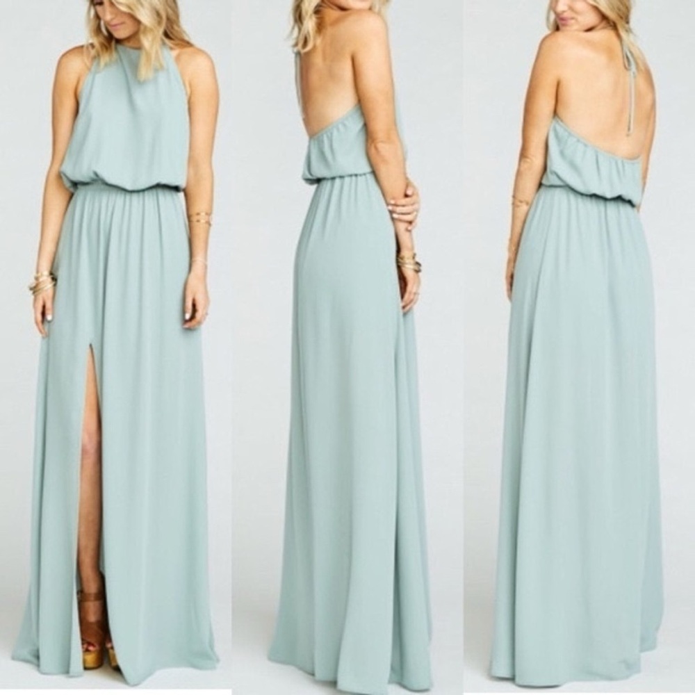 Show Me Your Mumu Heather Halter Dress in Silver Sage Crisp Size Large